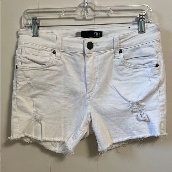 KUT from the Kloth Gidget Fray Shorts White Denim Distressed Stretch Size 4 - Picture 1 of 14